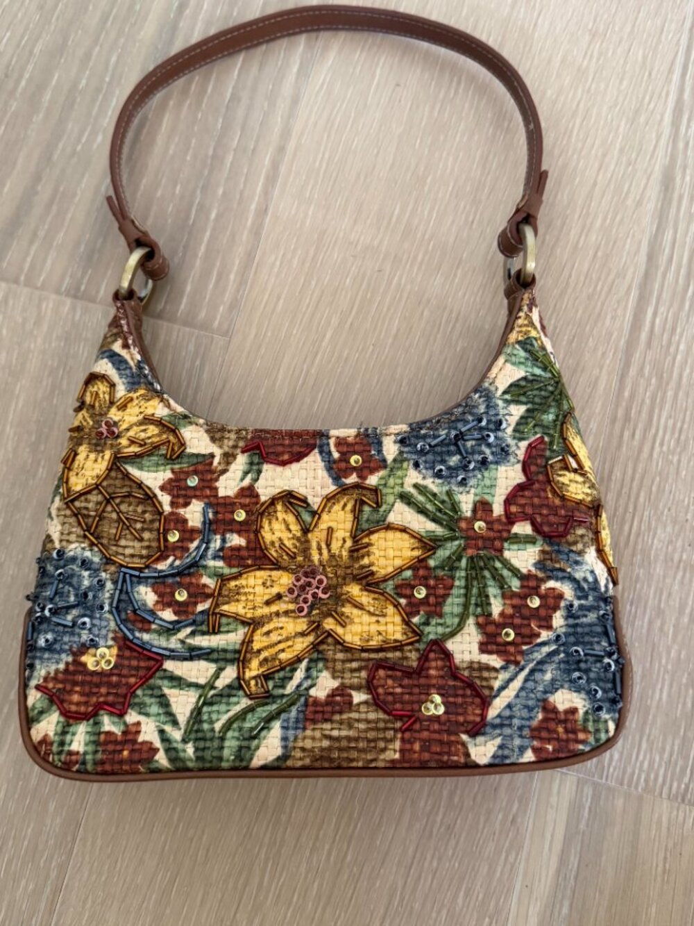 Frankie & Johnny Floral Beaded Sequin Shoulder Bag Purse Boho Vintage